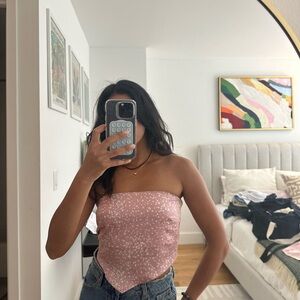 Pink bandana style strapless top